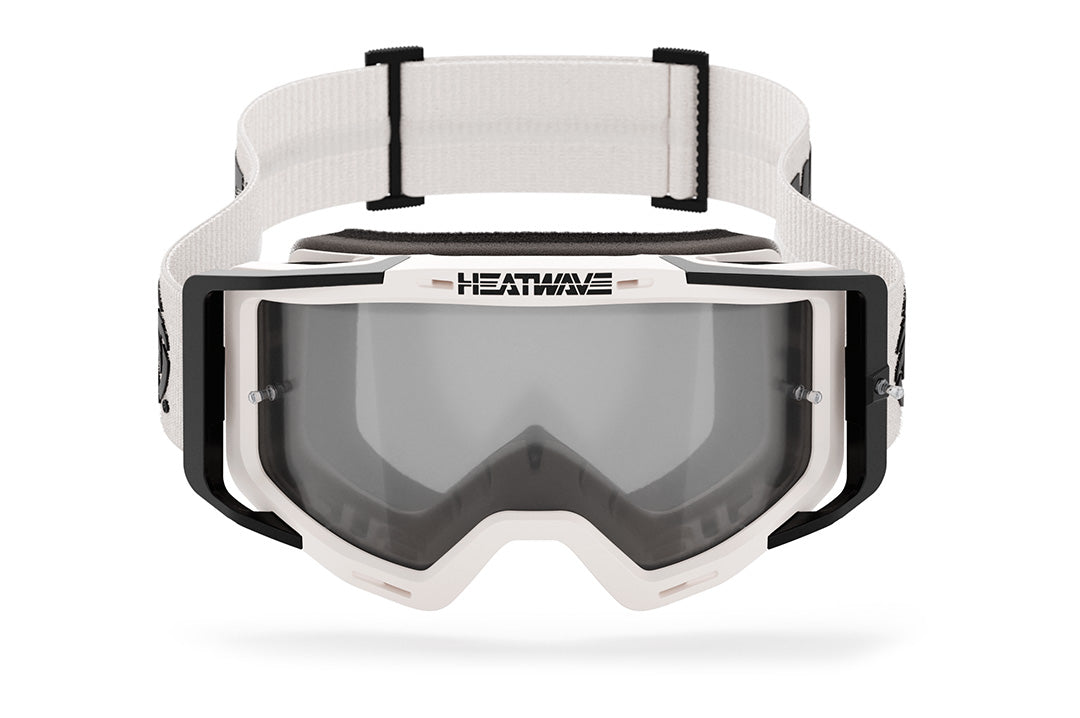 Front view of the Heat Wave Visual MXG 250 Motosport Goggle in the billboard icon white with photochromic lens.