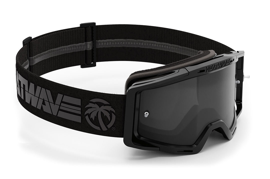 Side view of the Heat Wave Visual MXG 250 Motosport Goggle in the Brian Deegan black color with black lens.