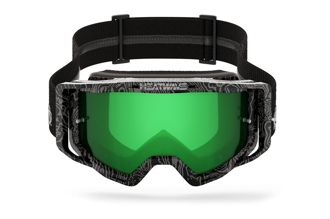 Front view of the Heat Wave Visual MXG 250 Motosport Goggle in the Patrick Evans color way with a piff lens.