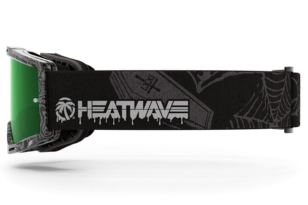 Side view of the Heat Wave Visual MXG 250 Motosport Goggle in the Patrick Evans color way with a piff lens.