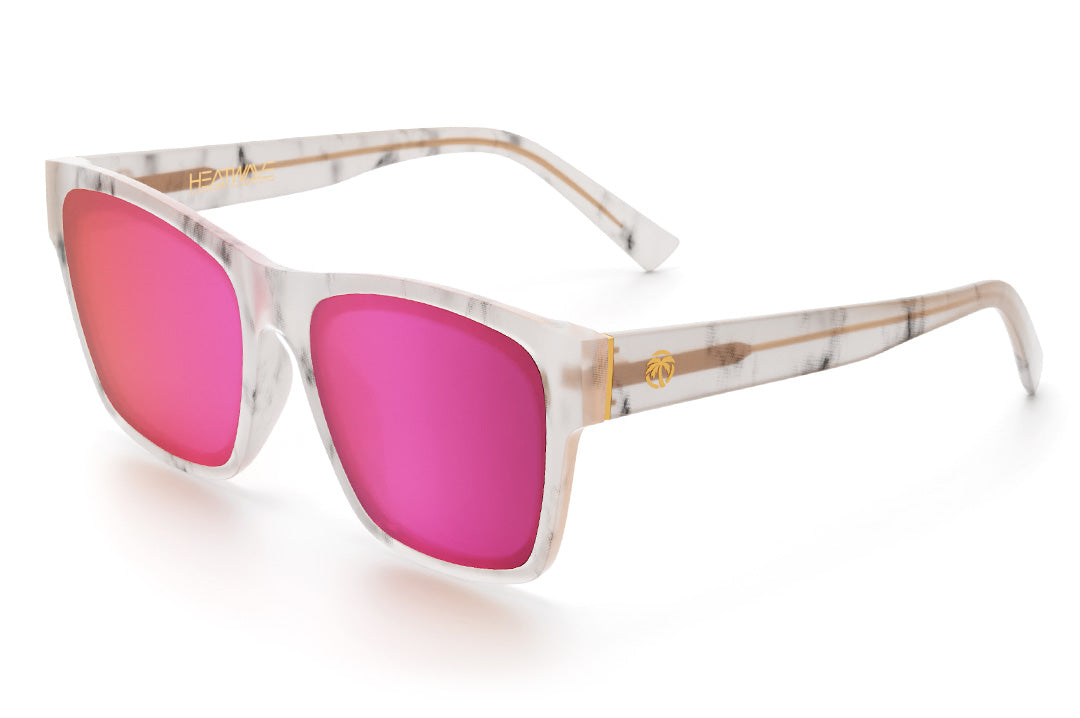 Heat Wave Visual Womens Marylin Sunglasses with marble frame and fuschia lenses.