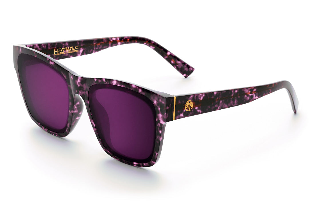 Heat Wave Visual Marylin Sunglasses with velvet tortoise frames and purple lenses.