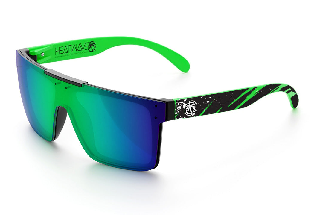 Heat Wave Visual Quatro Sunglasses with black frame, aerosol green arms and piff green blue lens.