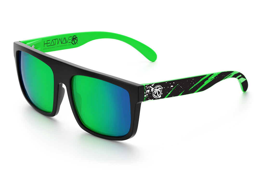Heat Wave Visual Regulator Sunglasses with back frame, aerosol green arms and piff green blue lenses.