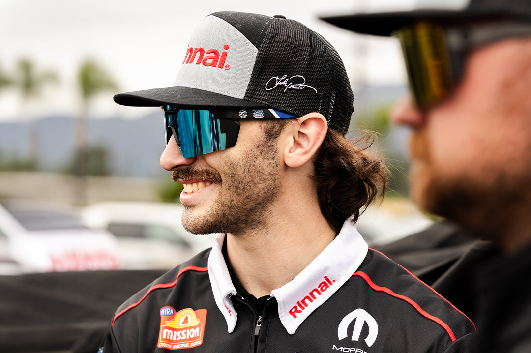 Man wearing the Future Tech Sunglasses: NHRA Customs