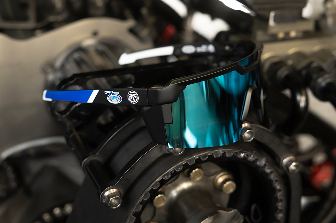 Close up shot of the Future Tech Sunglasses: NHRA Customs on equipment 
