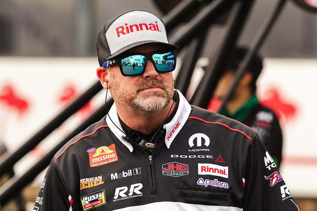 Man wearing the VISE Sunglasses: NHRA Customs