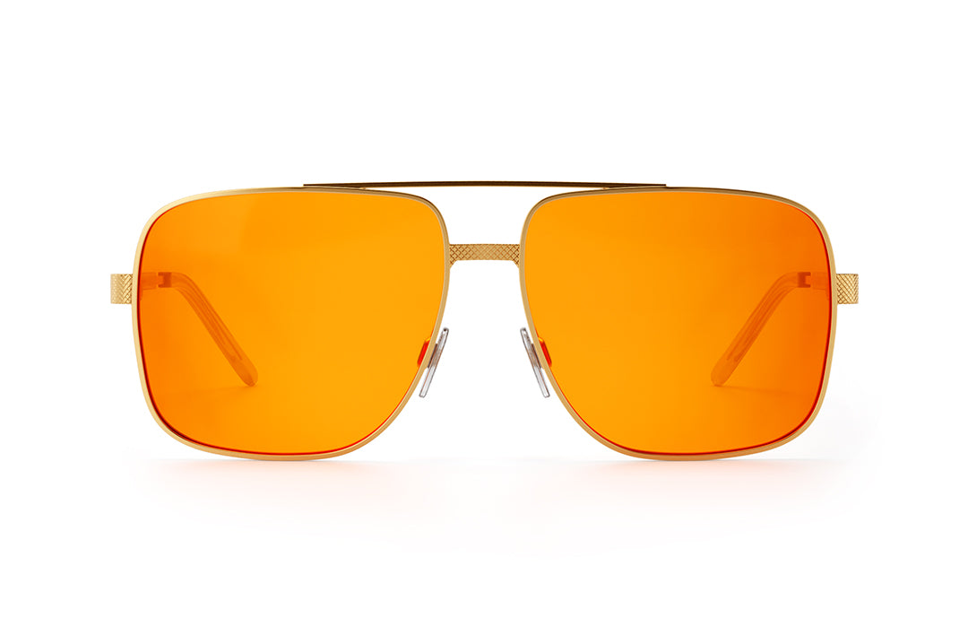Heat Wave Visual Nimitz Sunglasses with polished gold frame and amber lenses.
