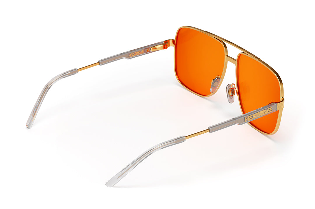 Heat Wave Visual Nimitz Sunglasses with polished gold frame and amber lenses.