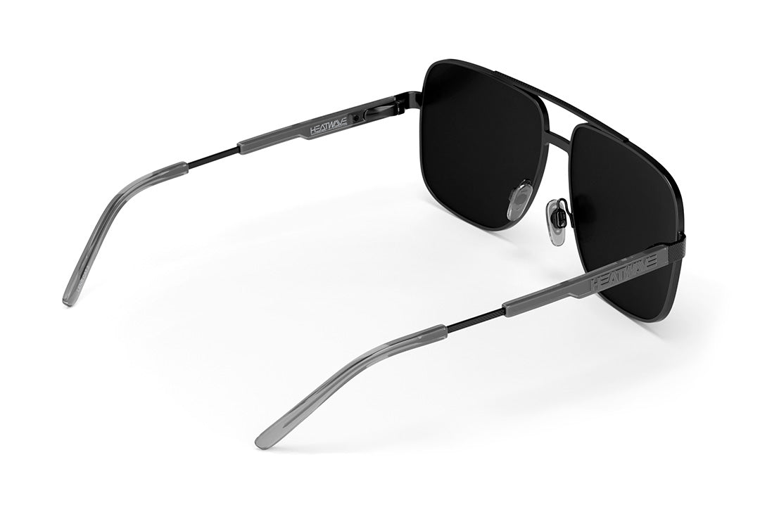 Back view of the Heat Wave Visual Nimitz Sunglasses with satin black frame and ultra black lenses.