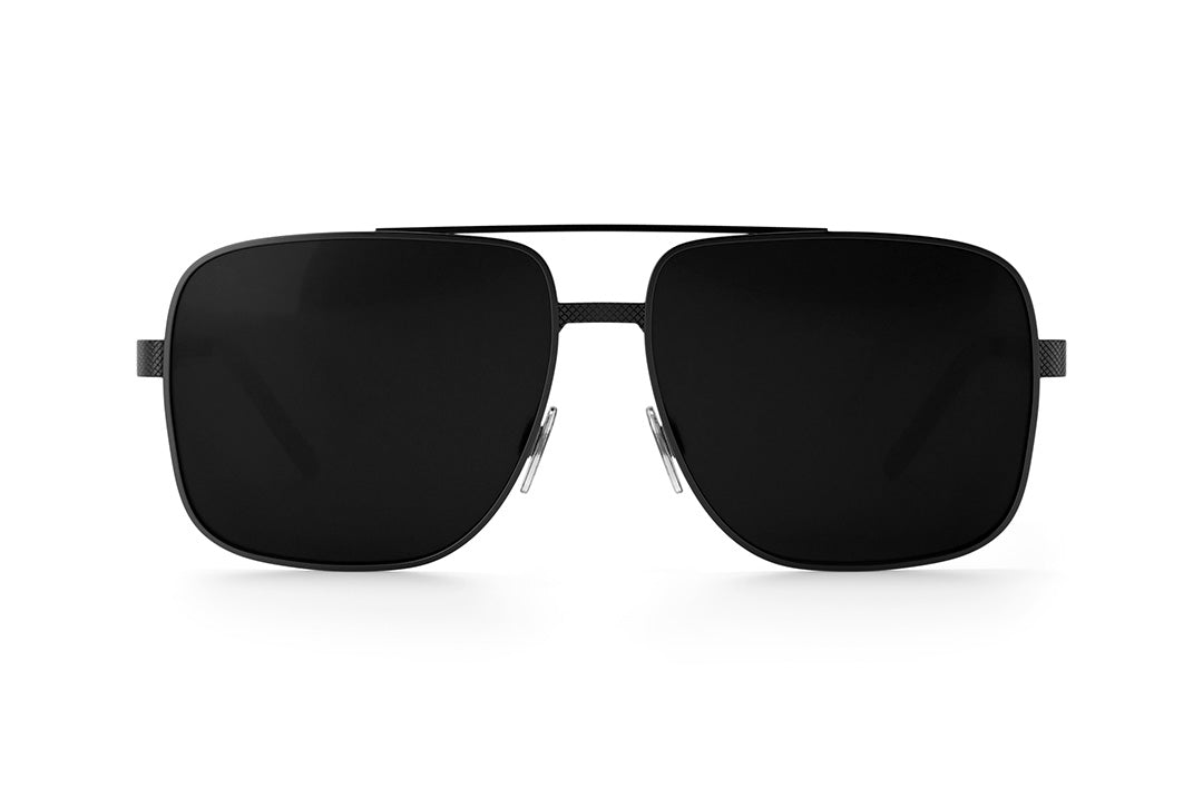 Front view of the Heat Wave Visual Nimitz Sunglasses with satin black frame and ultra black lenses.