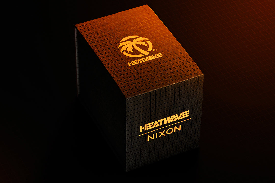 The Heat Wave Visual x Nixon Time Teller Watch custom box.