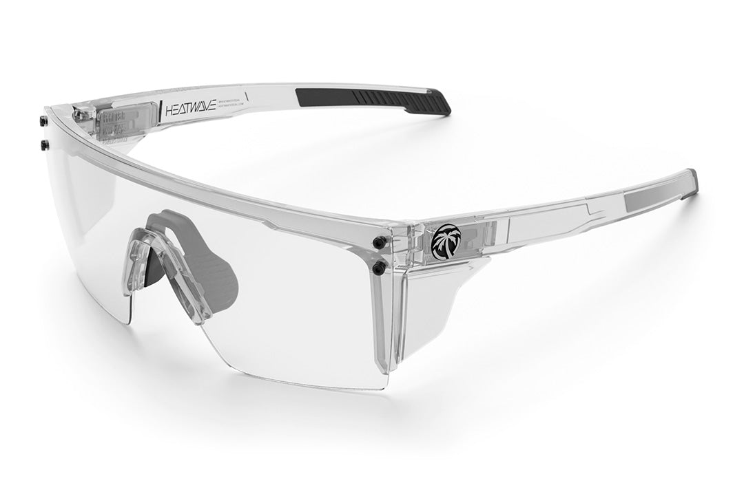 Heat Wave Visual Performance Lazer SLIM Sunglasses with clear frame, anti-fog clear lens and matching side shields.