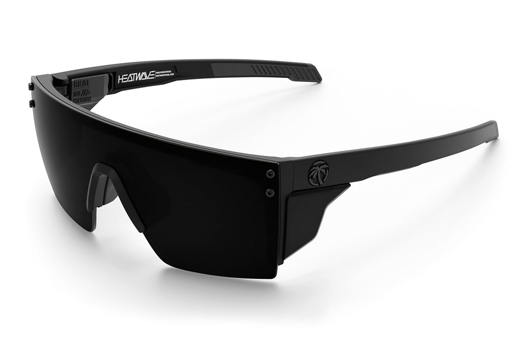 Heat Wave Visual Performance Lazer SLIM Sunglasses with black frame, ultra black lens and matching side shields.