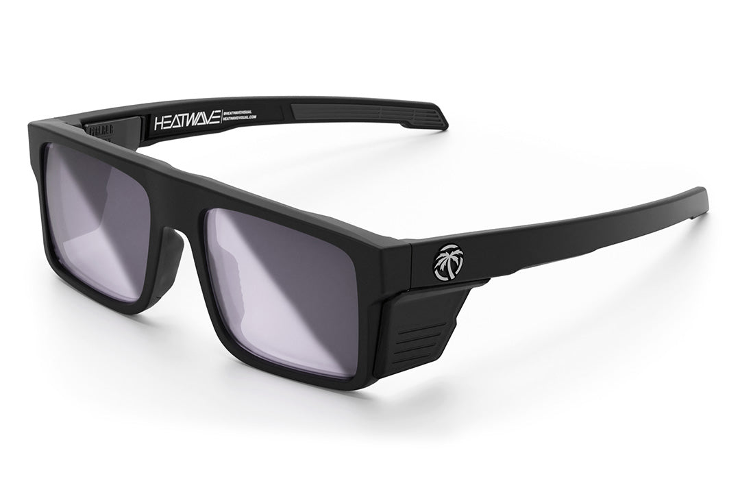 Heat Wave Visual Performance Rayth Sunglasses with black frame, super photochromic lenses and matching side shields.