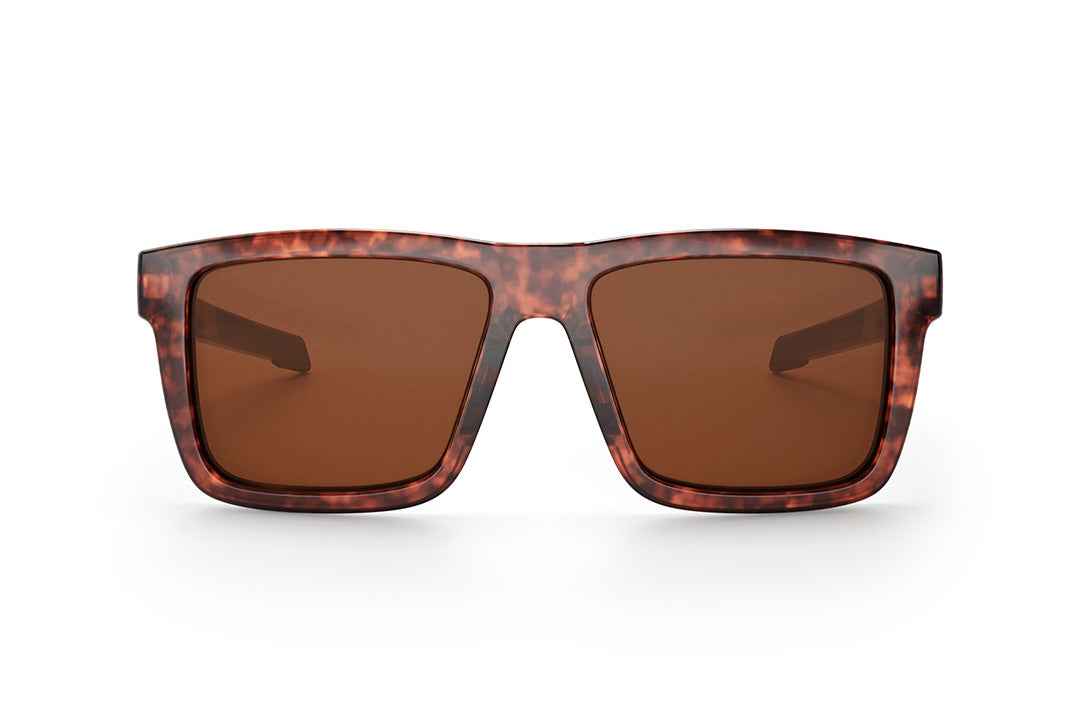 Front view of the Heat Wave Visual Performance XL Vise Sunglasses with tortoise frame, brown lenses and matching sides shields.