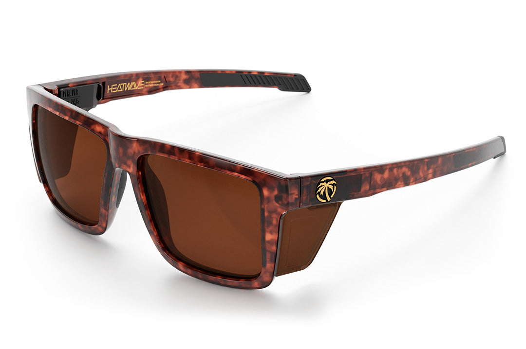 Heat Wave Visual Performance XL Vise Sunglasses with tortoise frame, brown lenses and matching sides shields.