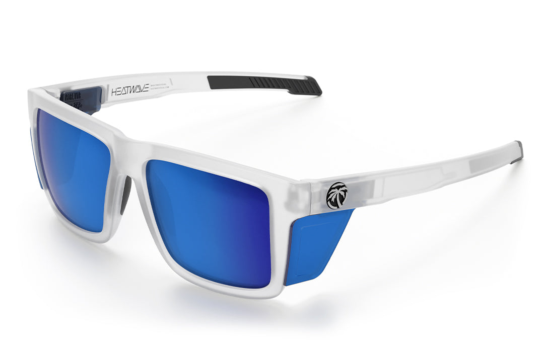 The Performance XL VISE Sunglasses Frame: Vapor Frost Frame Coastal Lens Z87+ with blue side shields on a white background.