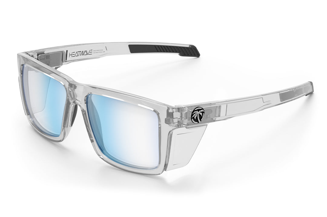 The Performance Vise Sunglasses: Vapor Clear Frame Blue Light Blocking Lens Z87+ with clear side shields on a white background.
