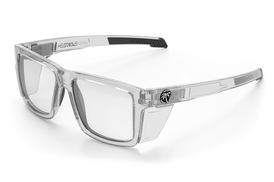 Performance Vise Sunglasses: Vapor Clear Frame Clear Lens Z87+with clear side shields on a white background.