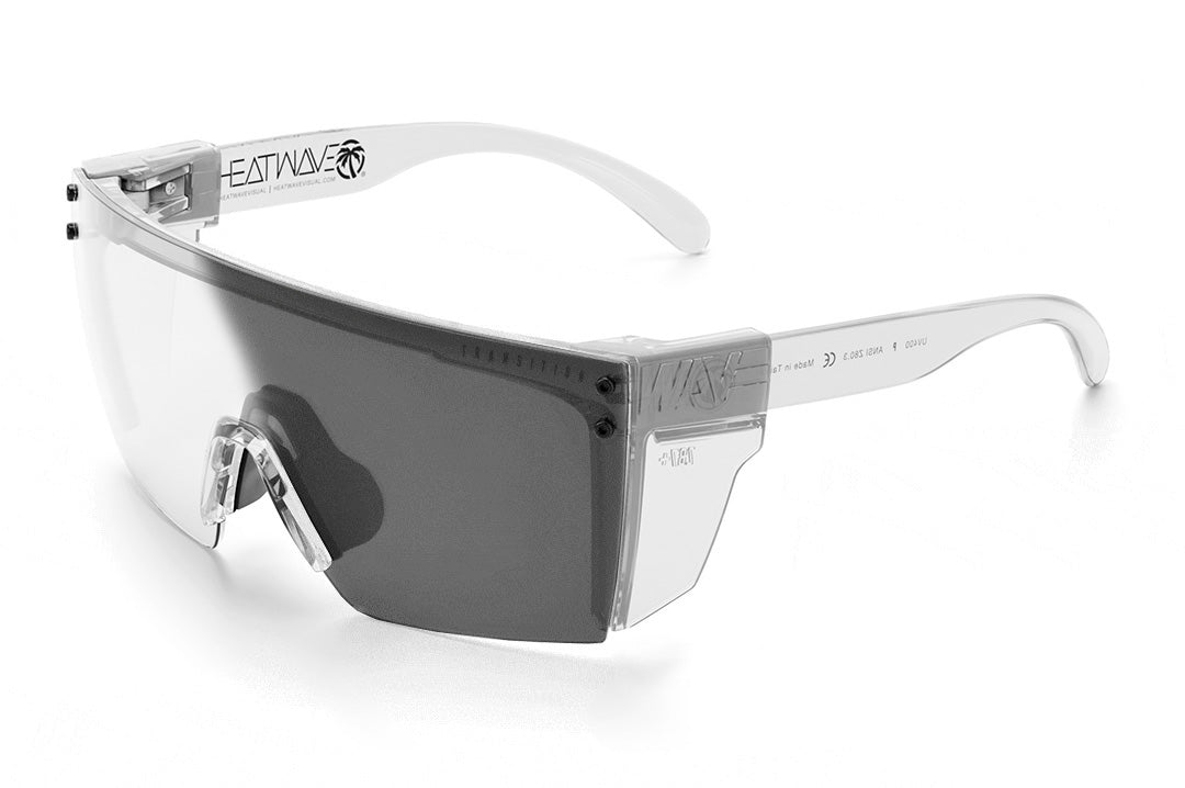 Heat Wave Visual Lazer Face Sunglasses with clear frame, photochromic lens and clear side shields.