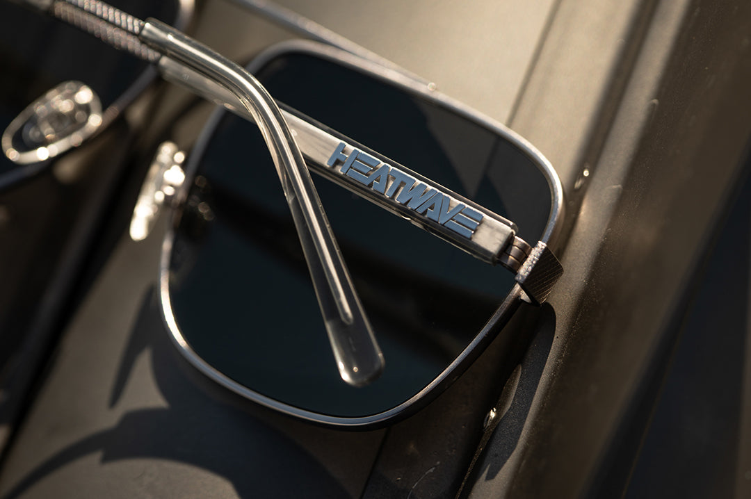 Nimitz Sunglasses: SATIN Metal Frame Ultra Black Lens| Heat Wave