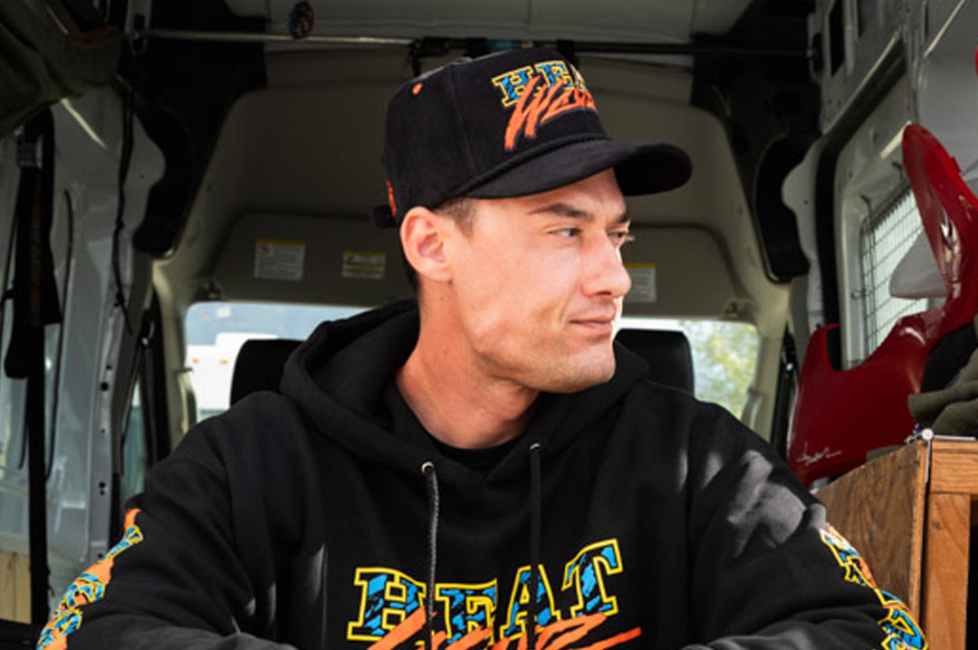 Ryan Ritter rocking the Heat Wave Visual Black Magic Black Cord Hat.