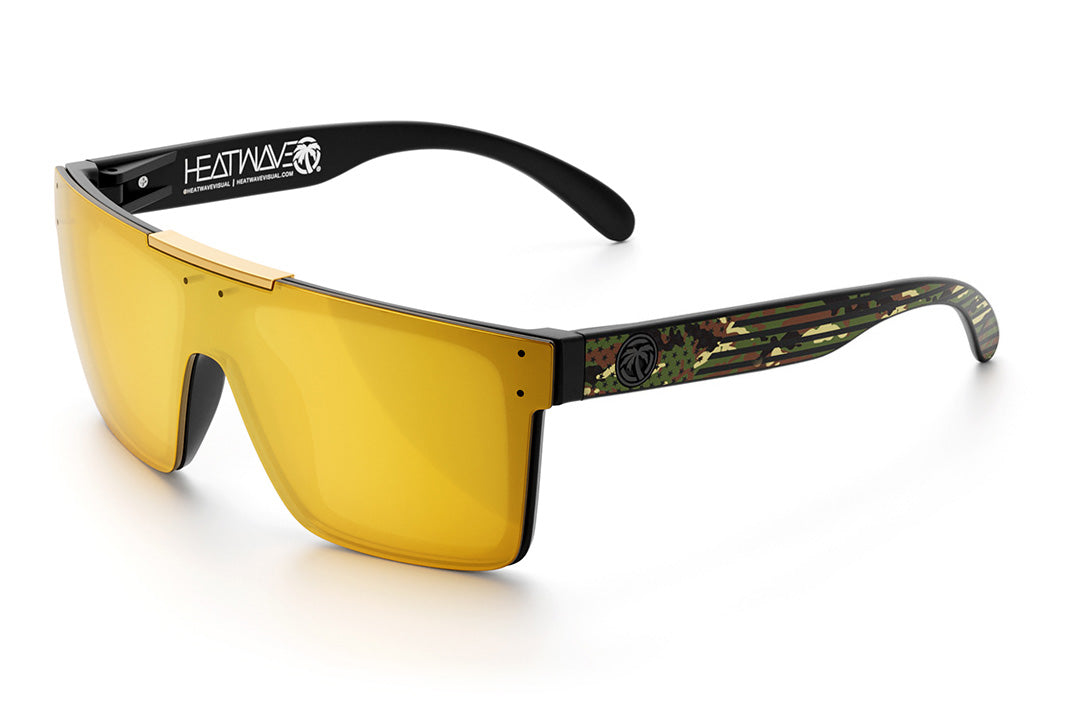 Heat Wave Visual Quatro Sunglasses with black frame, camocom arms and gold lens.