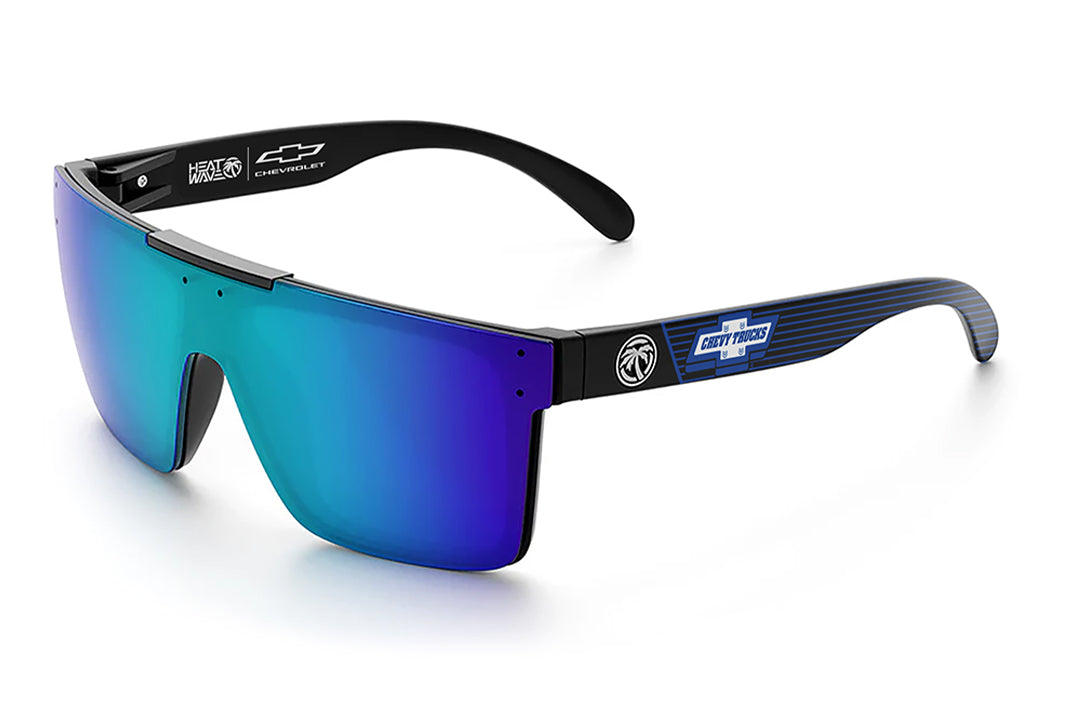 Heat Wave Visual Quatro Sunglasses with black frame, Chevy Truck print arms and Galaxy lens.