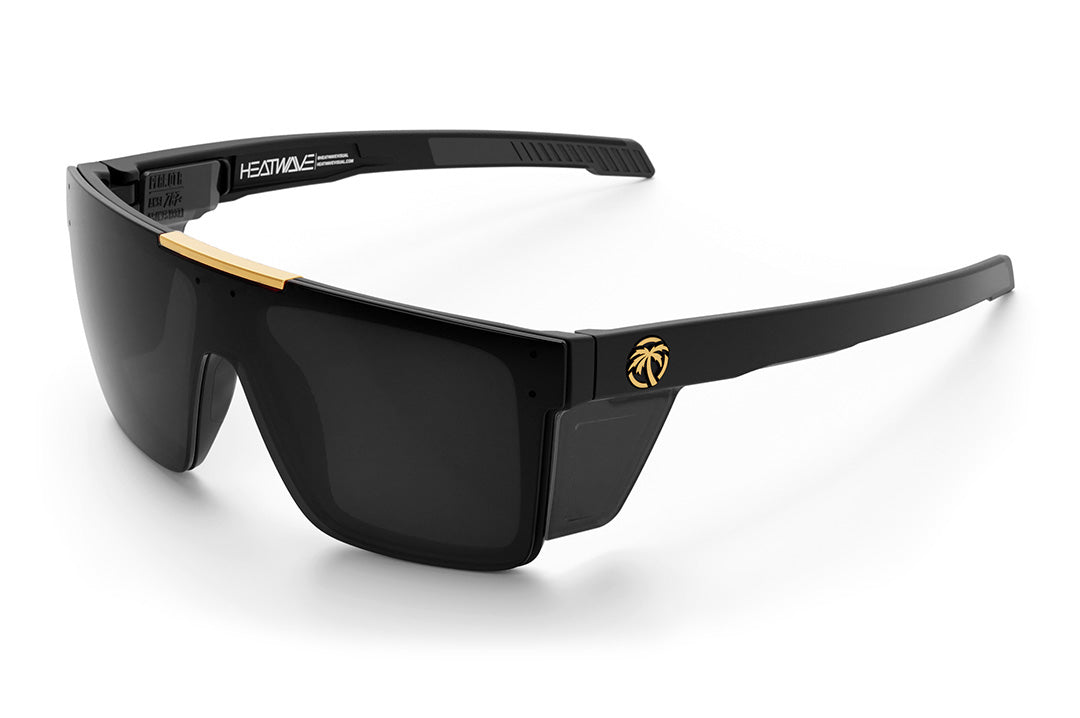 Heat Wave Visual Performance Quatro Sunglasses with black frame, black lens and black side shields. 