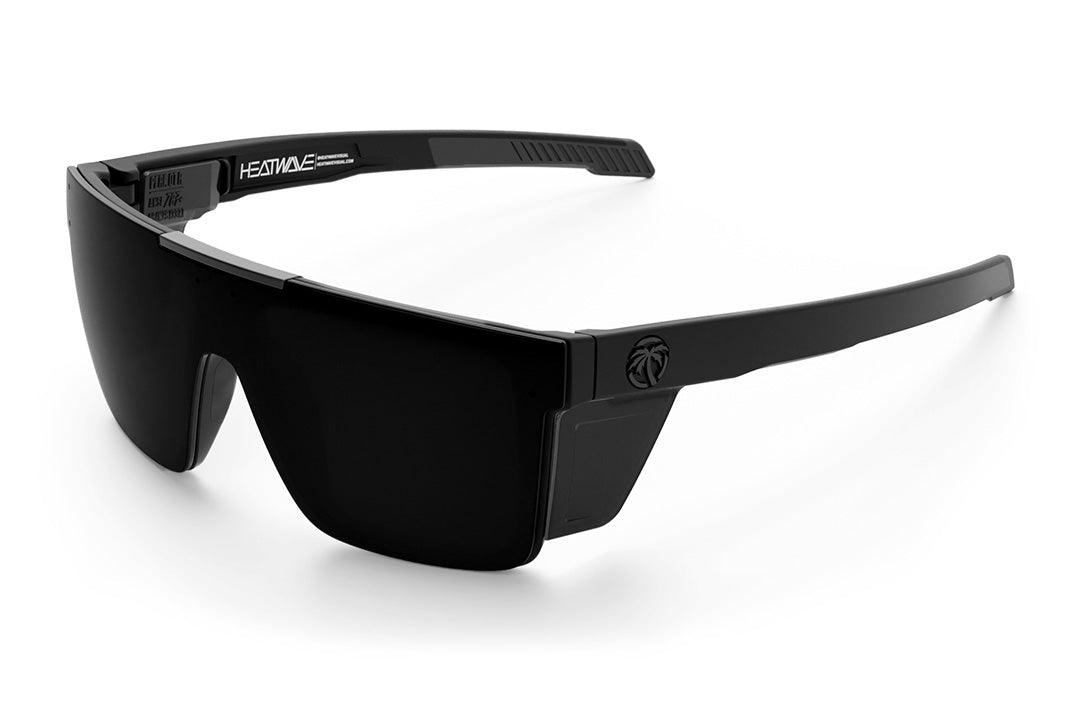 Heat Wave Visual Performance Quatro Sunglasses with black frame, ultra black lens and matching colored side shields.