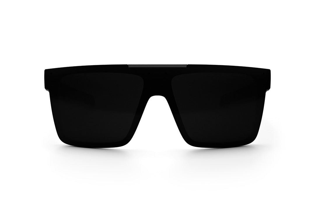 Front view of the Heat Wave Visual Performance Quatro Sunglasses with black frame and ultra black lens. 