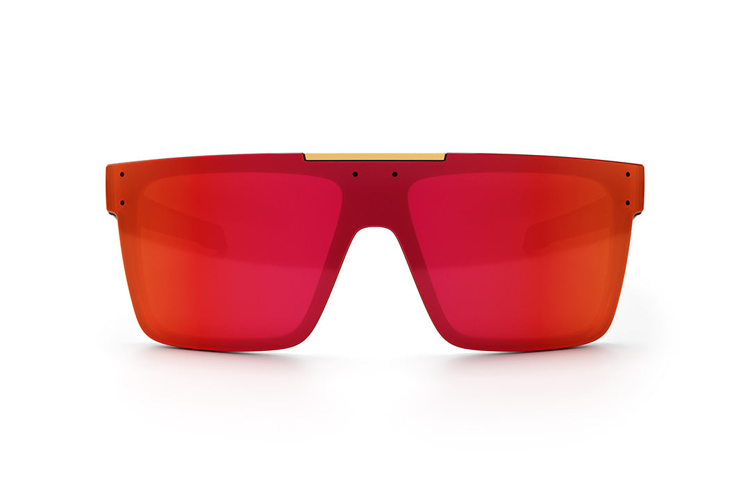Front view of the Heat Wave Visual Performance Quatro Sunglasses with black frame and red/orange lens.