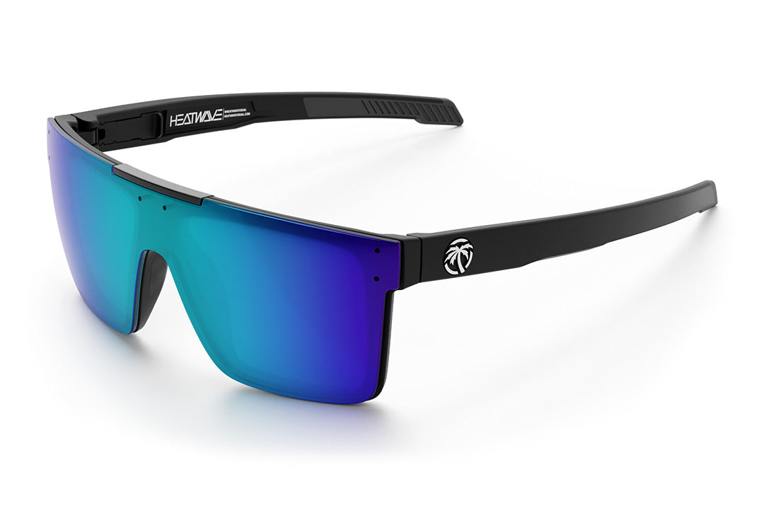 Heat Wave Visual Performance Quatro Sunglasses with black frame and galaxy blue lens. 