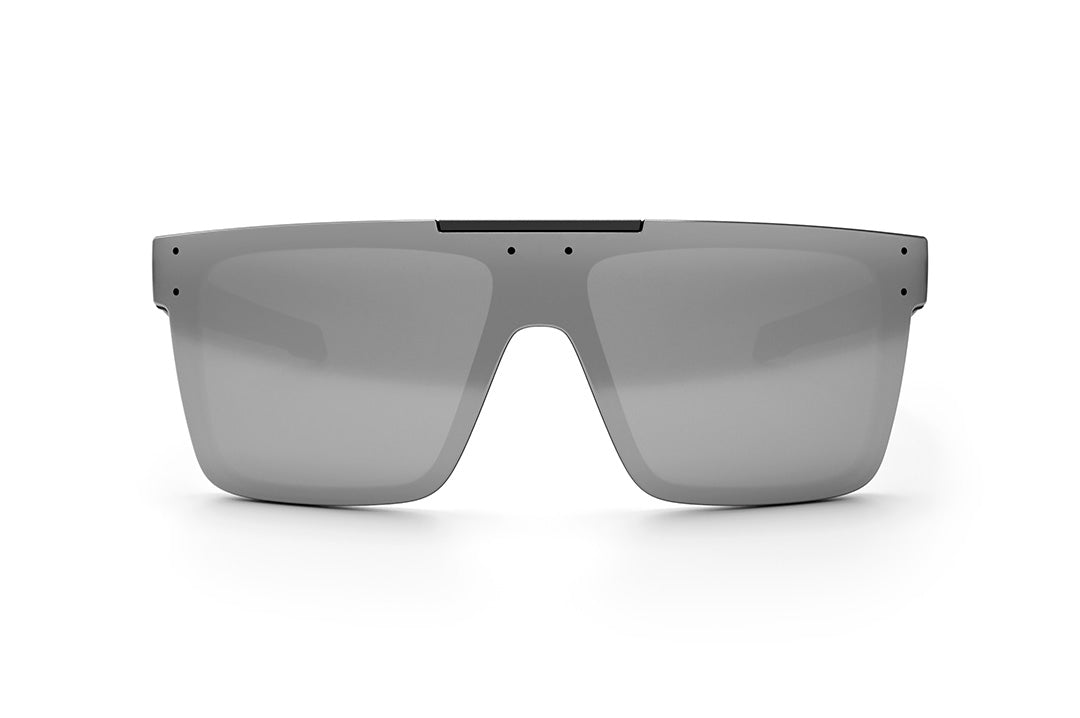 Front view of the Heat Wave Visual Performance Quatro Sunglasses with black frame and silver lens. 