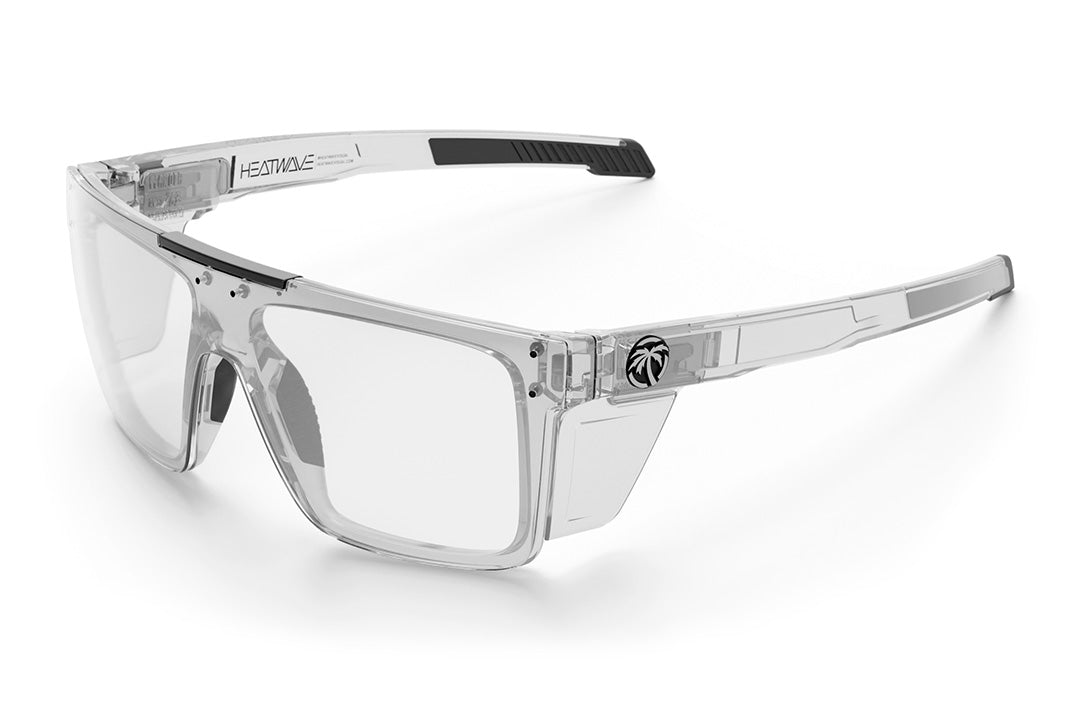 Heat Wave Visual Performance Quatro Sunglasses with clear frame, anti-fog clear lens and clear side shields.