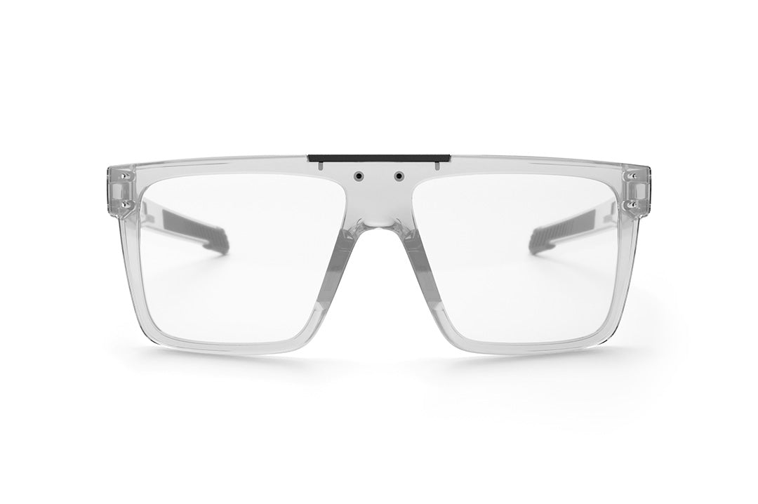 Front view of the Heat Wave Visual Performance Quatro Sunglassses with clear frame and anti-fog clear lens. 