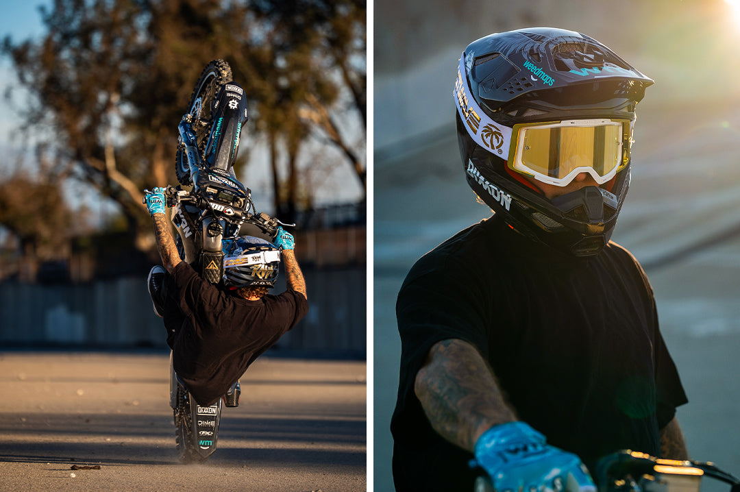 Collage photo of Colby Raha wearing the MXG-250 Moto Goggle - Colby Raha 2.0 with on dirtbike