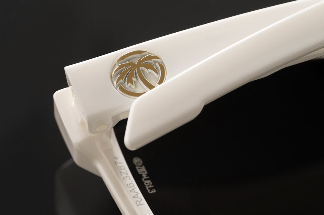 Close up shot of the backside of The Performance Rayth Sunglasses: Colby Raha 2.0 on a black background