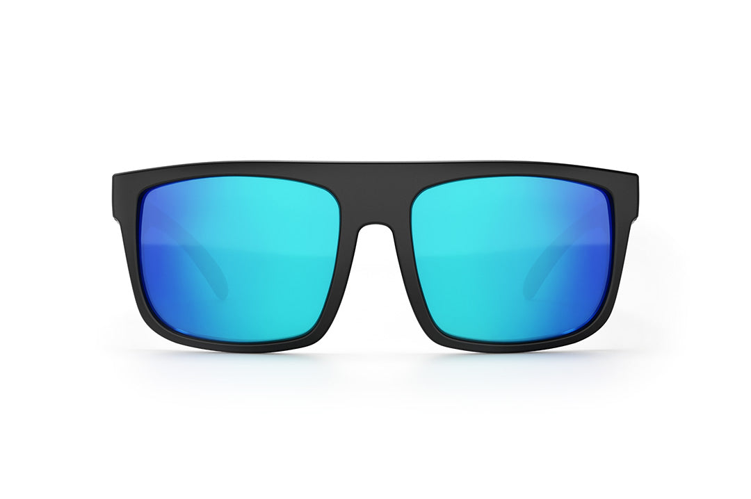 Front of Heat Wave Visual Regulator Sunglasses with black frame and galaxy blue lenses.