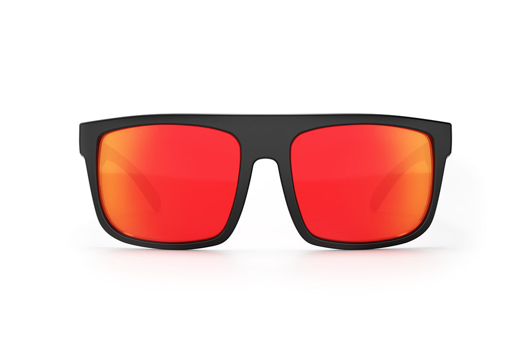 Front of Heat Wave Visual Regulator Sunglasses with black frame and sunblast lenses.