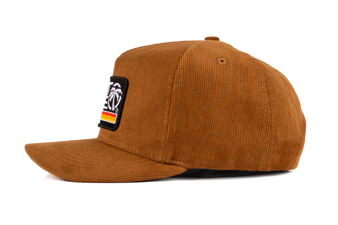 Side view of the Heat Wave Visual Retro Stripe Brown Hat. 