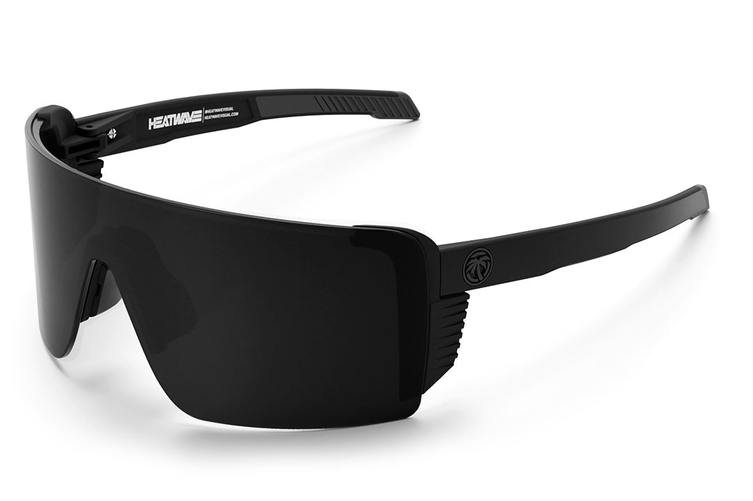 3/4th angle shot of the Skynet Sunglasses: Black Z87+ on a white background.