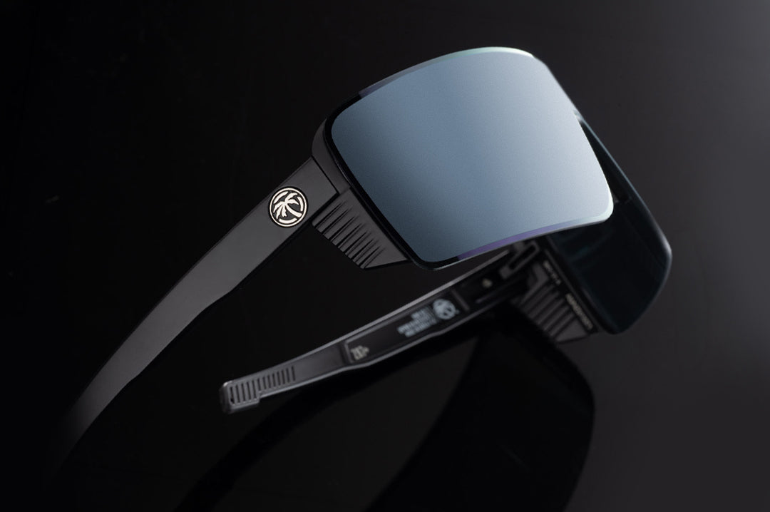 Side profile shot of the Skynet Sunglasses: Ultra Violet Z87+ on a black background