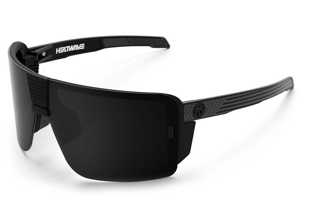 Heat Wave Visual XL Vector Sunglasses with black frame, socom arms and black lens. 