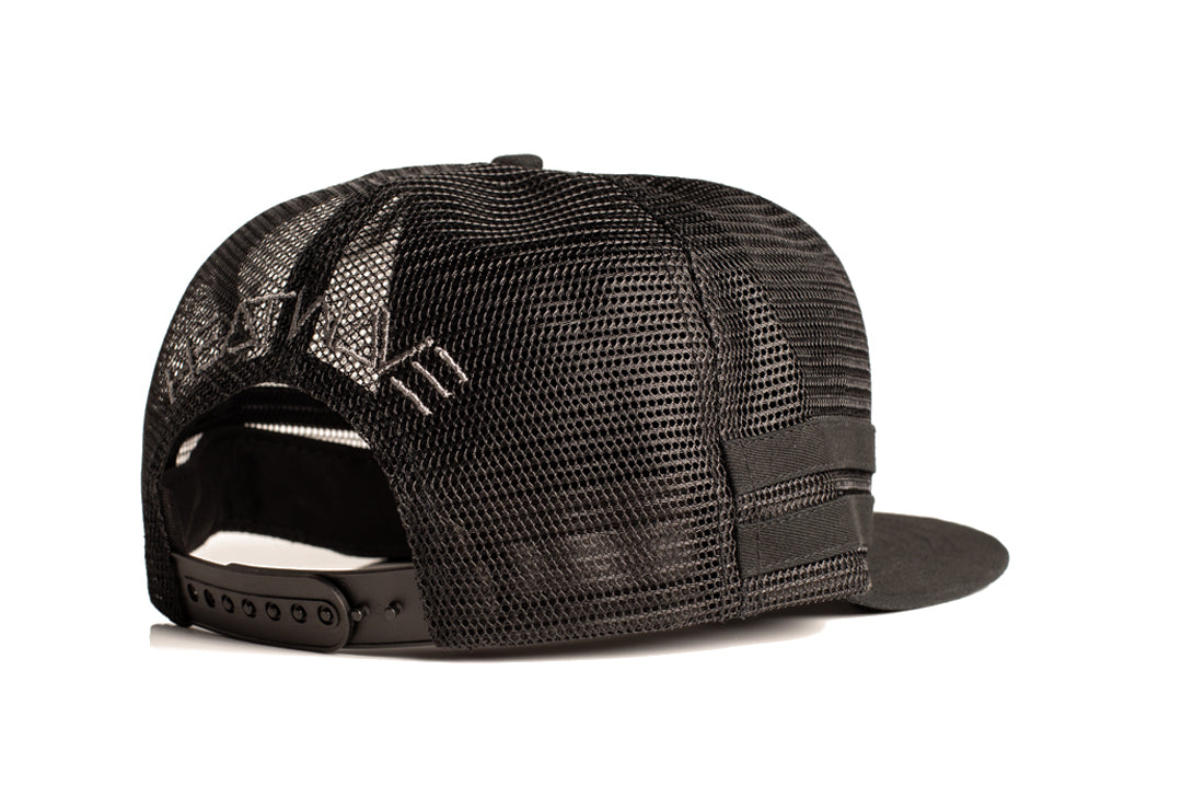 Back of Heat Wave Visual black trucker hat with socom patch.