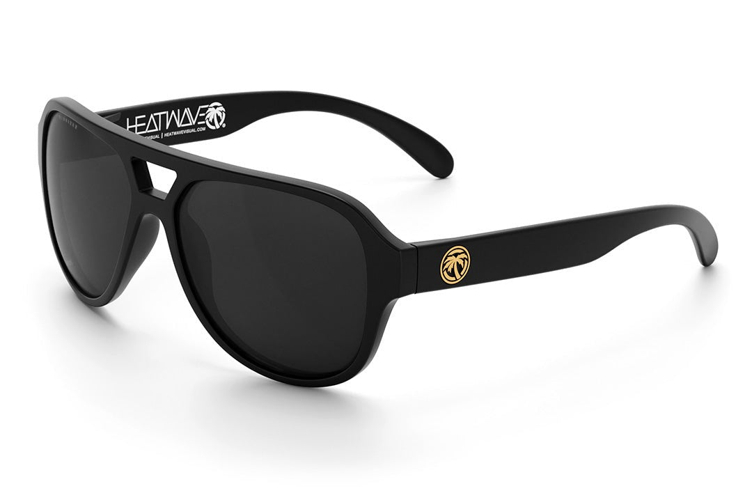 Heat Wave Visual Supercat Sunglasses with polarized black frame and black lenses.