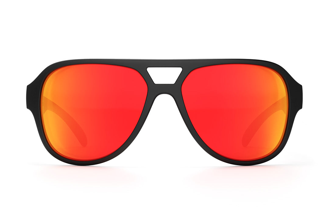 Front of Heat Wave Visual Supercat Sunglasses with black frame and sunblast orange yellow lenses