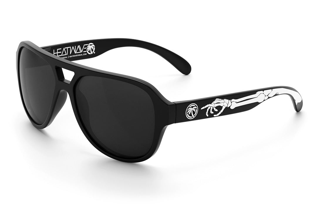 Heat Wave Visual Supercat Sunglasses with black frame, white bone print arms and black lens.