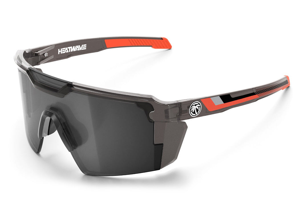 Heat Wave Visual Future Tech Sunglasses with frosted smoke frame, ring print arms and silver lens.